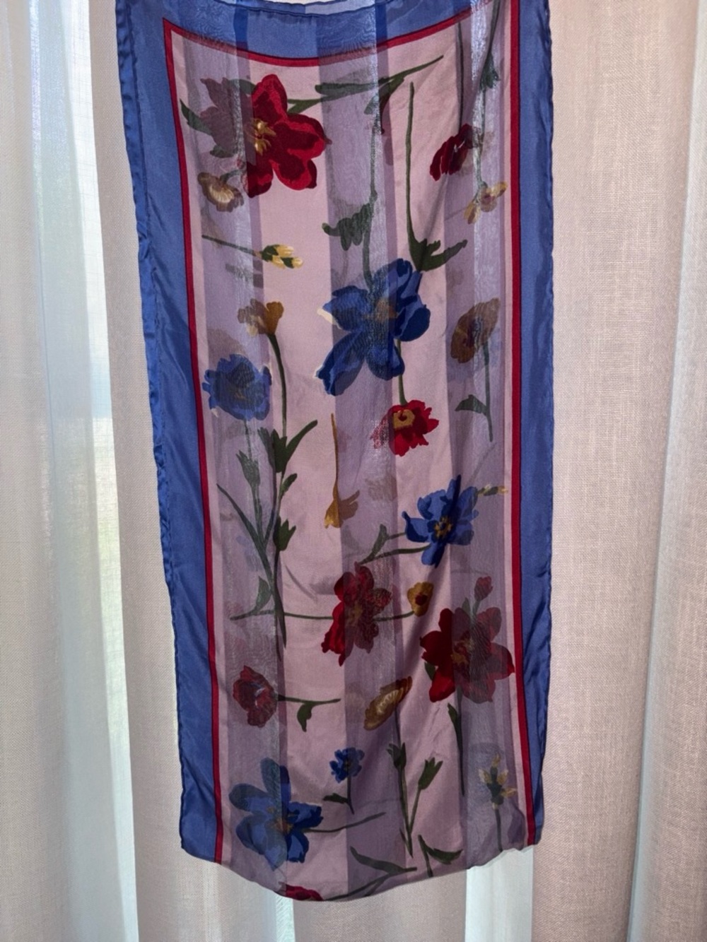 Bill Blass Vintage Floral Oblong Silk Scarf Blue Pink Elegant EUC